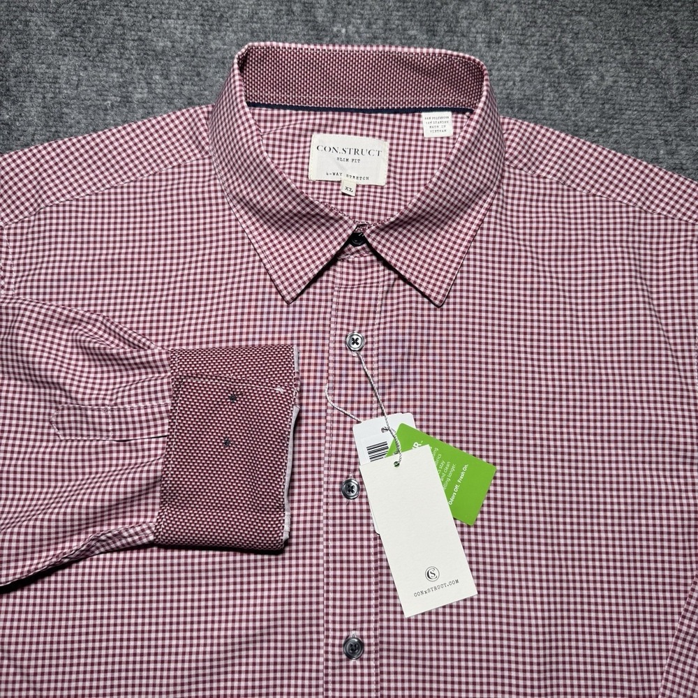 Construct  4-Way Stretch Slim Fit Button Up Men XL Red Geometric Flip Cuff NWT